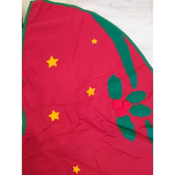 Vintage Sticks Twigs Felt Christmas Tree Skirt Snowman Stars Holly Applique 44" - Picture 6 of 10